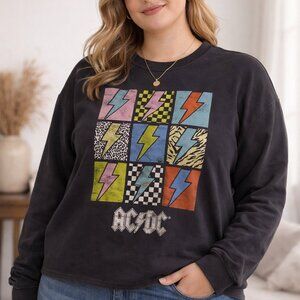 AC/DC Grey Sweatshirt Size 18 Long Sleeve Crew Neck Rock Band Jumper